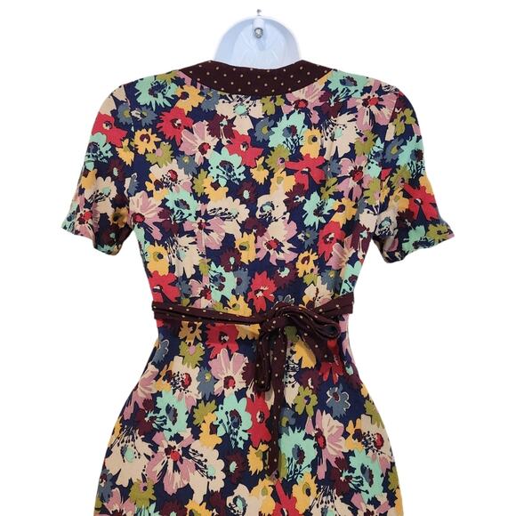Boden Dress Size 4 Floral Tea Dress Tie Waist Short Sleeve - Picture 8 of 11